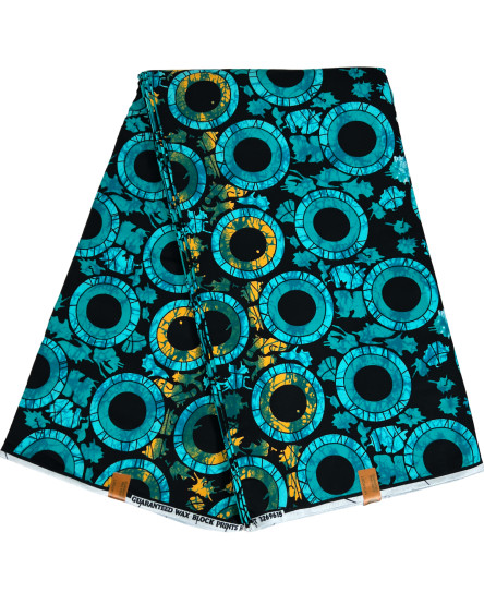 African Fabric Print Ankara Yards 100% Cotton Teal Black Quality Sewing Material